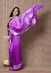 Handloom Khaddi Georgette Saree With Sleek Border ~ Ombre Lilac (Silk Mark) - verymuchindian.com