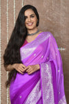 Handloom Khaddi Georgette Saree With Sleek Border ~ Ombre Lilac (Silk Mark) - verymuchindian.com