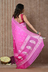 Handloom Khaddi Georgette Saree With Sleek Border ~ Ombre Pink (Silk Mark) - verymuchindian.com