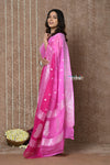 Handloom Khaddi Georgette Saree With Sleek Border ~ Ombre Pink (Silk Mark) - verymuchindian.com