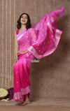Handloom Khaddi Georgette Saree With Sleek Border ~ Ombre Pink (Silk Mark) - verymuchindian.com