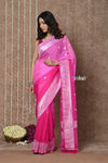 Handloom Khaddi Georgette Saree With Sleek Border ~ Ombre Pink (Silk Mark) - verymuchindian.com