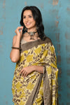 Handloom Modal Silk Saree With Ajrakh Handblock Print With Eco-Friendly Vegetable Dye ~ Yellow - verymuchindian.com