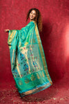 Handloom Pure Silk Maharani Paithani Saree with Traditional Maharani Pallu ~ Turquoise (By Government Certified Weavers) - verymuchindian.com
