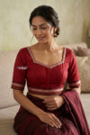 Handwoven Pure Khun Blouse with Sweetheart Neck in Red - verymuchindian.com