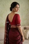 Handwoven Pure Khun Blouse with Sweetheart Neck in Red - verymuchindian.com