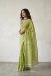 Mulmuli ~ Pure Handwoven Jamdani Mul Cotton Saree in Light Green