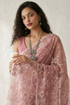 Mulmuli ~ Pure Handwoven Jamdani Mul Cotton Saree in Dusty Rose