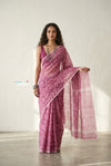 Mulmuli ~ Pure Handwoven Jamdani Mul Cotton Saree in Mauve Pink