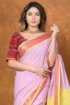 Jijamata Border Pure Cotton Paithani Saree With Traditional Double Pallu ~ Serene Orange - verymuchindian.com