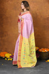Jijamata Border Pure Cotton Paithani Saree With Traditional Double Pallu ~ Serene Orange - verymuchindian.com