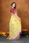 Jijamata Border Pure Cotton Paithani Saree With Traditional Double Pallu ~ Serene Orange - verymuchindian.com