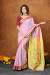Jijamata Border Pure Cotton Paithani Saree With Traditional Double Pallu ~ Serene Orange - verymuchindian.com