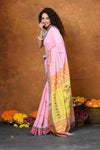 Jijamata Border Pure Cotton Paithani Saree With Traditional Double Pallu ~ Sunset Peach - verymuchindian.com