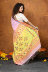 Jijamata Border Pure Cotton Paithani Saree With Traditional Double Pallu ~ Sunset Peach - verymuchindian.com