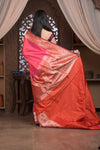 Kashi Exclusive ~ Handloom Banarasi Pure Katan Silk Paithani Saree with Lotus Border in Peach Pink (Silk Mark Certified) - verymuchindian.com