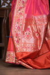 Kashi Exclusive ~ Handloom Banarasi Pure Katan Silk Paithani Saree with Lotus Border in Peach Pink (Silk Mark Certified) - verymuchindian.com