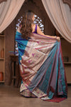Kashi Exclusive ~ Handloom Banarasi Pure Silk Paithani Saree with Lotus Border in Azure Blue (Silk Mark Certified) - verymuchindian.com