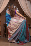 Kashi Exclusive ~ Handloom Banarasi Pure Silk Paithani Saree with Lotus Border in Azure Blue (Silk Mark Certified) - verymuchindian.com