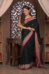 Kashi ~ Handloom Banarasi High Quality Crepe Pure Silk Saree in Black and Mauve (Silk Mark Certified) - verymuchindian.com
