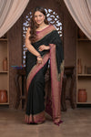 Kashi ~ Handloom Banarasi High Quality Crepe Pure Silk Saree in Black and Mauve (Silk Mark Certified) - verymuchindian.com