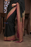 Kashi ~ Handloom Banarasi High Quality Crepe Pure Silk Saree in Black and Mauve (Silk Mark Certified) - verymuchindian.com