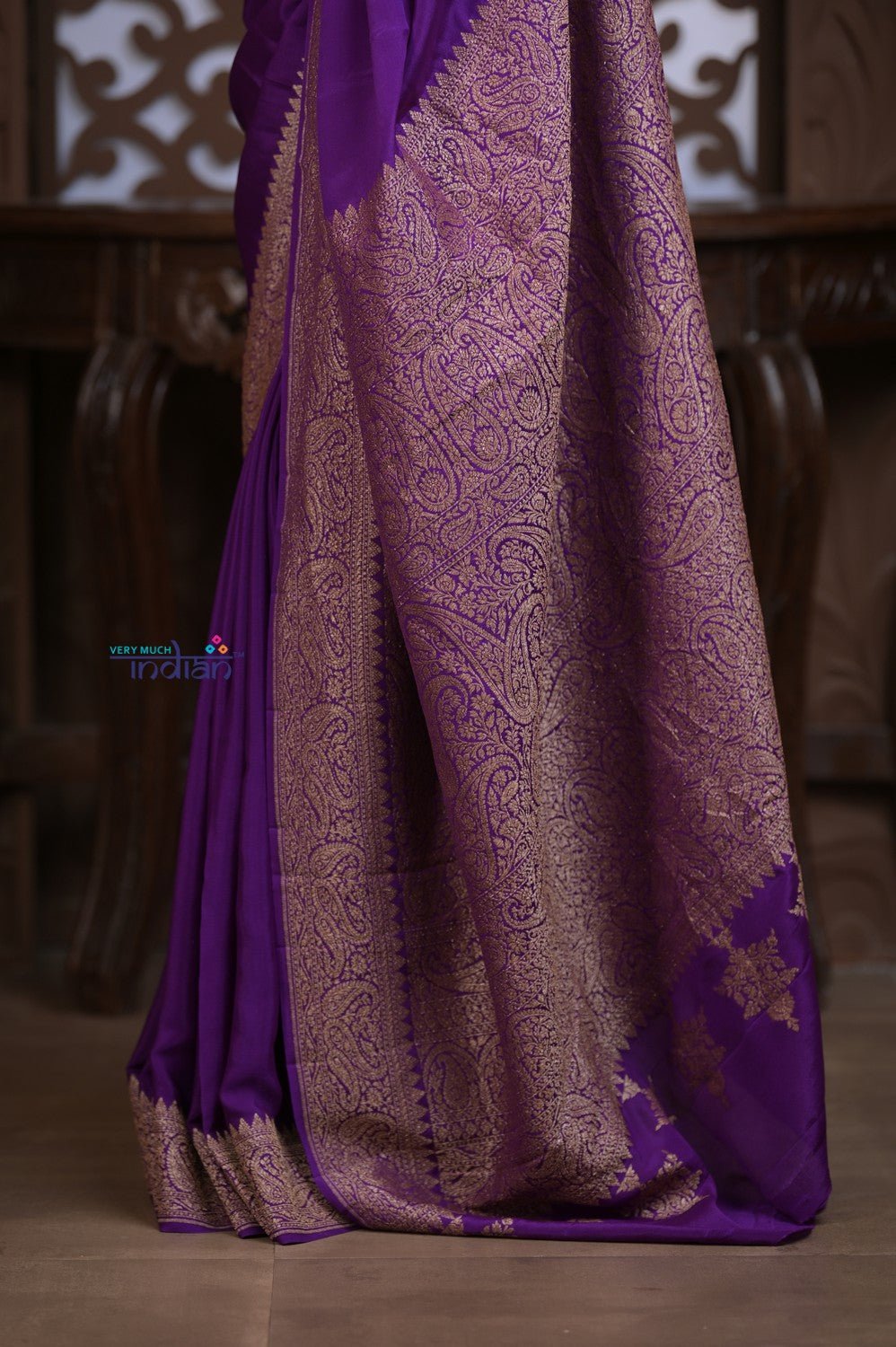Kashi ~ Handloom Banarasi High Quality Crepe Pure Silk Saree in Purple (Silk Mark Certified) - verymuchindian.com
