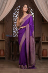 Kashi ~ Handloom Banarasi High Quality Crepe Pure Silk Saree in Purple (Silk Mark Certified) - verymuchindian.com