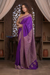 Kashi ~ Handloom Banarasi High Quality Crepe Pure Silk Saree in Purple (Silk Mark Certified) - verymuchindian.com