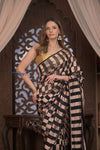 Kashi ~ Handloom Banarasi High Quality Khaddi Crepe Georgette HIgh Quality Silk Saree in Black and Gold (Silk Mark Certified) - verymuchindian.com
