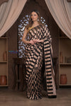 Kashi ~ Handloom Banarasi High Quality Khaddi Crepe Georgette HIgh Quality Silk Saree in Black and Gold (Silk Mark Certified) - verymuchindian.com