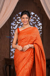 Kashi ~ Handloom Banarasi High Quality Khaddi Crepe Georgette HIgh Quality Silk Saree in Orange and Gold (Silk Mark Certified) - verymuchindian.com
