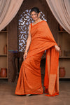 Kashi ~ Handloom Banarasi High Quality Khaddi Crepe Georgette HIgh Quality Silk Saree in Orange and Gold (Silk Mark Certified) - verymuchindian.com