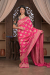 Kashi ~ Handloom Banarasi High Quality Khaddi Crepe Georgette Silk Saree in Pink (Silk Mark Certified) - verymuchindian.com