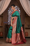 Kashi ~ Handloom Banarasi High Quality Pure Katan Silk Saree in Azure Green (Silk Mark Certified) - verymuchindian.com