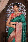 Kashi ~ Handloom Banarasi High Quality Pure Katan Silk Saree in Azure Green (Silk Mark Certified) - verymuchindian.com
