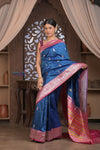 Kashi ~ Handloom Banarasi High Quality Pure Silk Saree in Dark Blue and Pink (Silk Mark Certified) - verymuchindian.com
