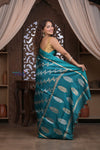 Kashi ~ Handloom Banarasi High Quality Pure Silk Saree in Ocean Blue (Silk Mark Certified) - verymuchindian.com