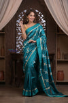 Kashi ~ Handloom Banarasi High Quality Pure Silk Saree in Ocean Blue (Silk Mark Certified) - verymuchindian.com