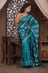 Kashi ~ Handloom Banarasi High Quality Pure Silk Saree in Ocean Blue (Silk Mark Certified) - verymuchindian.com