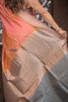 Kashi ~ Handloom Banarasi High Quality Pure Silk Saree in Peach and Blue (Silk Mark Certified) - verymuchindian.com