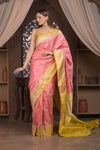 Kashi ~ Handloom Banarasi High Quality Pure Silk Saree in Peach and Yellow (Silk Mark Certified) - verymuchindian.com