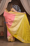Kashi ~ Handloom Banarasi High Quality Pure Silk Saree in Peach and Yellow (Silk Mark Certified) - verymuchindian.com
