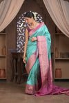 Kashi ~ Handloom Banarasi High Quality Pure Silk Saree in Sky Blue and Pink (Silk Mark Certified) - verymuchindian.com