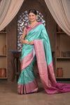 Kashi ~ Handloom Banarasi High Quality Pure Silk Saree in Sky Blue and Pink (Silk Mark Certified) - verymuchindian.com