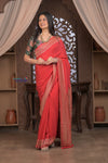 Kashi ~ Handloom Banarasi Khaddi Crepe Georgette Silk Saree in Crimson Red (Silk Mark Certified) - verymuchindian.com