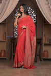 Kashi ~ Handloom Banarasi Khaddi Crepe Georgette Silk Saree in Crimson Red (Silk Mark Certified) - verymuchindian.com