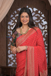 Kashi ~ Handloom Banarasi Khaddi Crepe Georgette Silk Saree in Crimson Red (Silk Mark Certified) - verymuchindian.com