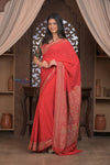 Kashi ~ Handloom Banarasi Khaddi Crepe Georgette Silk Saree in Crimson Red (Silk Mark Certified) - verymuchindian.com