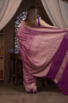 Kashi ~ Handloom Banarasi Khaddi Crepe Georgette Silk Saree in Gold Purple (Silk Mark Certified) - verymuchindian.com